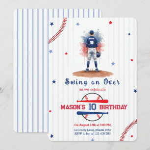 Wasserfarben-Baseballspieler-Junge 10. Geburtstag Einladung
