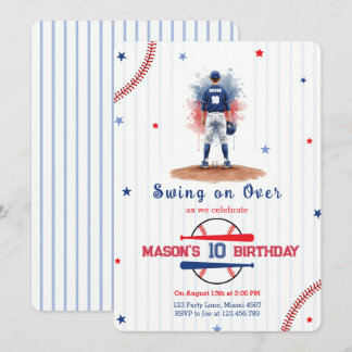Wasserfarben-Baseballspieler-Junge 10. Geburtstag Einladung