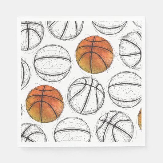 Wasserfarben Basketball Papier Napkins Serviette (Vorderseite)