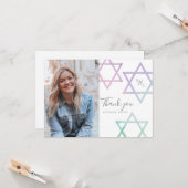 Wasserfarben-Bat Mitzvah-Foto Danke-Karte Karte (Vorderseite/Rückseite Beispiel)