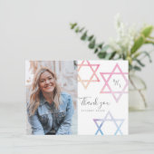 Wasserfarben-Bat Mitzvah-Foto Danke-Karte Karte (Stehend Vorderseite)