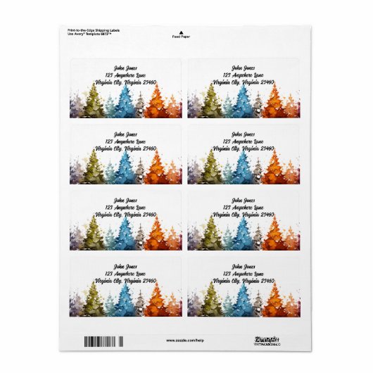 Wasserfarben-Bäume geben das Adressetikett zurück (Vorne)