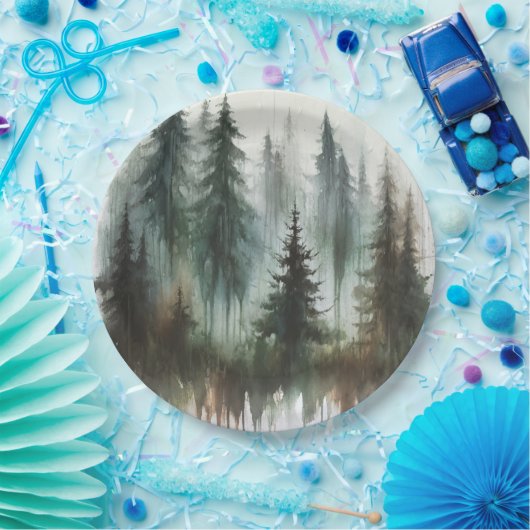 Wasserfarben Bäume Rustikale Hochzeit der Wildnis Pappteller (Party)