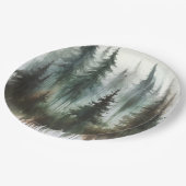 Wasserfarben Bäume Rustikale Hochzeit der Wildnis Pappteller (Schrägansicht)