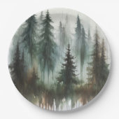 Wasserfarben Bäume Rustikale Hochzeit der Wildnis Pappteller (Vorderseite)