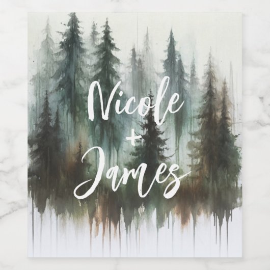 Wasserfarben Bäume Rustikale Hochzeit der Wildnis Weinetikett (Einzelnes Label)