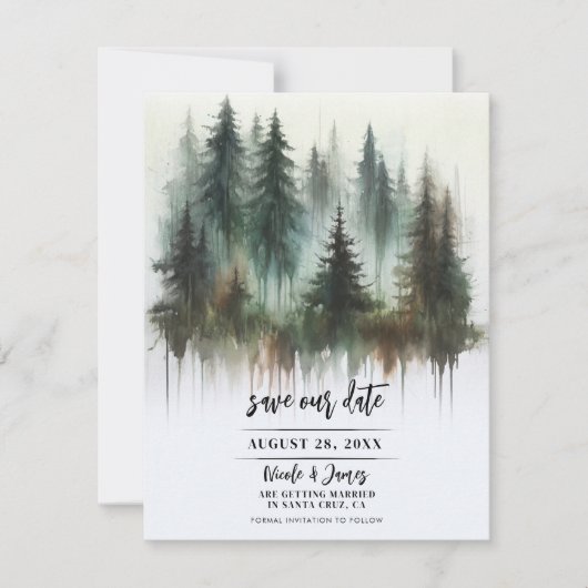 Wasserfarben Bäume Rustikale Wildnis Save the Date Einladung (Vorderseite)