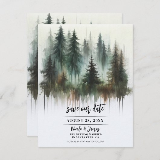 Wasserfarben Bäume Rustikale Wildnis Save the Date Einladung (Vorne/Hinten)