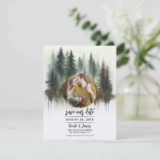 Wasserfarben Bäume Rustikale Wildnis Save the Date Einladung (Stehend Vorderseite)