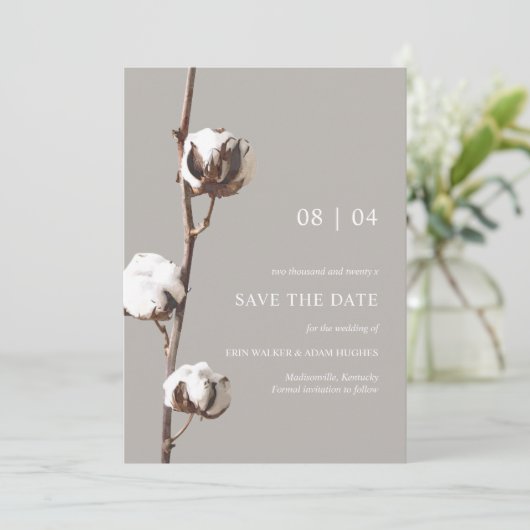 Wasserfarben Baumwolle Minimalistisch einzigartig Save The Date (Stehend Vorderseite)