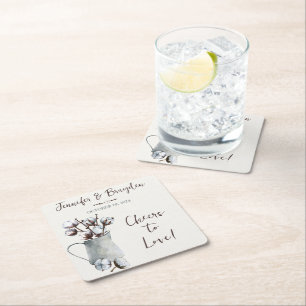 Wasserfarben-Baumwollstiele bei der Hochzeit von G Rechteckiger Pappuntersetzer