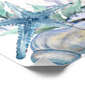 Wasserfarben Beach Blue Wedding Chart Poster (Ecke)