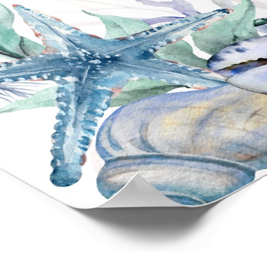 Wasserfarben Beach Blue Wedding Chart Poster (Ecke)