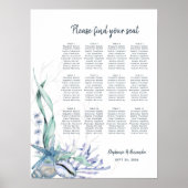 Wasserfarben Beach Blue Wedding Chart Poster (Vorne)