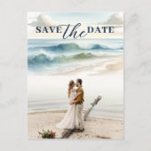 Wasserfarben Beach Waves Küste Save the Date Ankündigungspostkarte (Vorderseite)