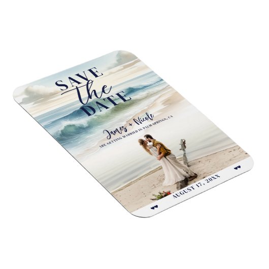 Wasserfarben Beach Waves Küste Save the Date Foto Magnet (Rechte Seite)