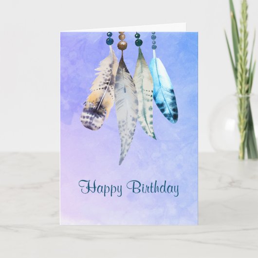 Wasserfarben Beads 'n Feathers Happy Birthday Karte (Vorderseite)