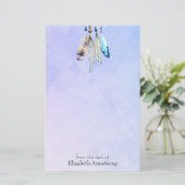 Wasserfarben Beads 'n Feathers on Bluish Lila Briefpapier (Stehend Vorderseite)