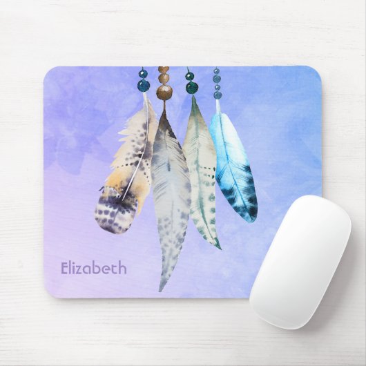 Wasserfarben Beads 'n Feathers on Bluish Lila Mousepad (Mit Mouse)