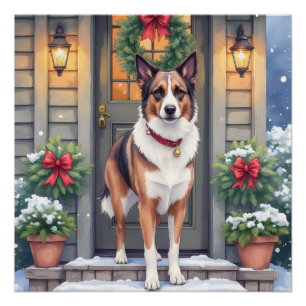 Wasserfarben-Beauceron-rustikale Veranda Weihnacht Poster