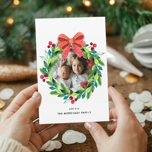 Wasserfarben-Beeren- und Stechpalmen-Kranz Feiertagskarte