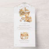 Wasserfarben-Beige & Gold-Baby-Dusche-Windel-Winde All In One Einladung (Innen Boden)