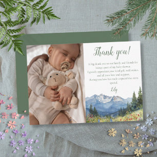 Wasserfarben-Berg-Wildblumen-Baby-Shower-Foto Dankeskarte