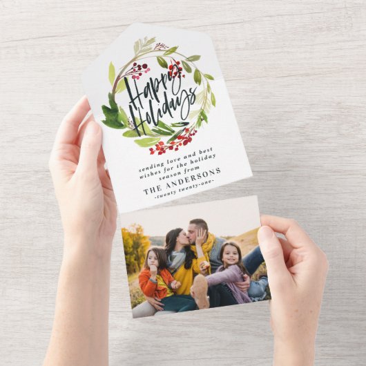 Wasserfarben Berries Grüne Weinkeller Glückwunsch  All In One Einladung (Abreißen)