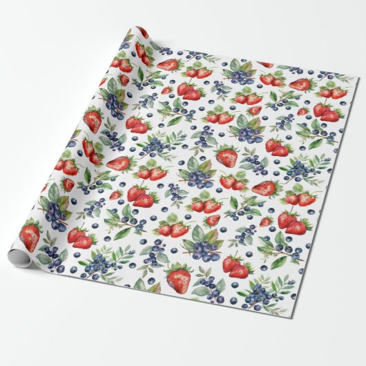 Wasserfarben Berries Strawberry Blueberry Geschenkpapier (Ungerollt)