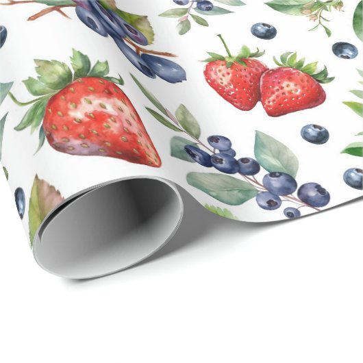 Wasserfarben Berries Strawberry Blueberry Geschenkpapier (Rolleneckpunkt)