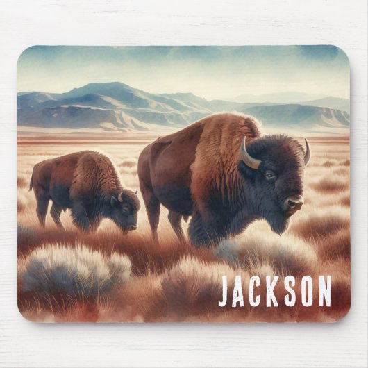 Wasserfarben-Bison auf den Ebenen Personalisiert Mousepad (Vorne)
