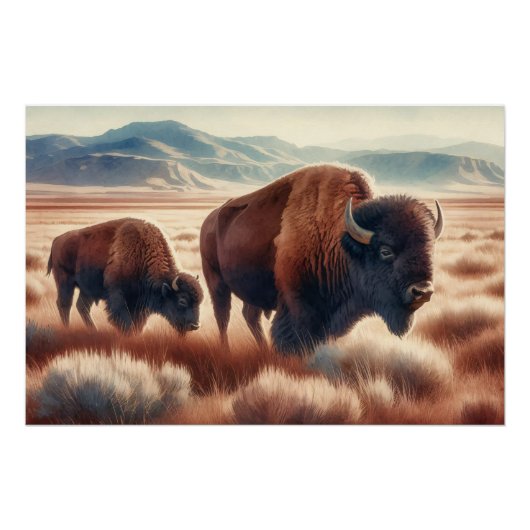 Wasserfarben-Bison auf den Ebenen Poster (Vorderseite)