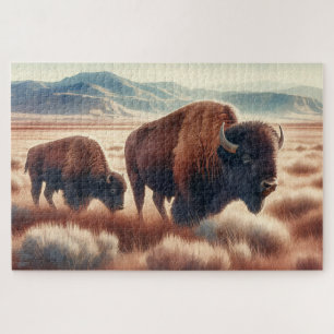 Wasserfarben-Bison auf den Ebenen Puzzle