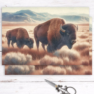 Wasserfarben-Bison auf der Decoupage der Ebenen Seidenpapier
