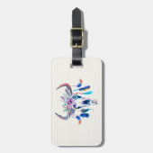 Wasserfarben-Bison-Schädel und Blume Gepäckanhänger (Vorderseite vertikal)