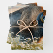Wasserfarben-Bison White-Wildblumen Decoupage Geschenkpapier Set (Beispiel)