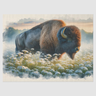 Wasserfarben-Bison White-Wildblumen Decoupage Seidenpapier