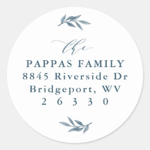 Wasserfarben-Blätter - blaues Rücksendezeichen Runder Aufkleber