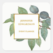 Wasserfarben-Blätter botanisches berufliches Etike Quadratischer Aufkleber (Vorderseite)