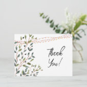 Wasserfarben-Blätter Foto Hochzeit Dankeskarte (Stehend Vorderseite)