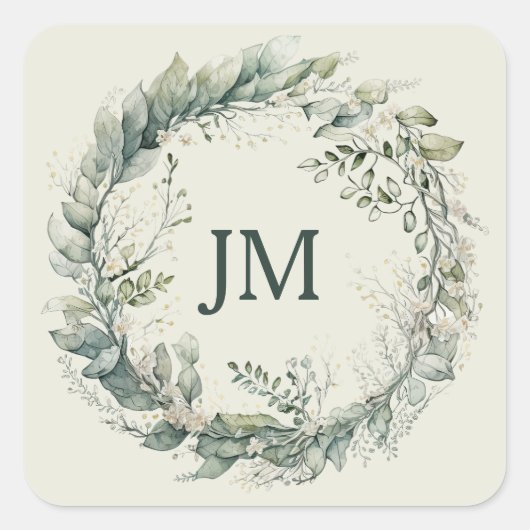 Wasserfarben-Blätter und Blume Quadratischer Aufkleber (Vorderseite)