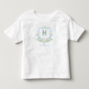 Wasserfarben Blau 1. Geburtstags-Monogramm-Wappen- Kleinkind T-shirt