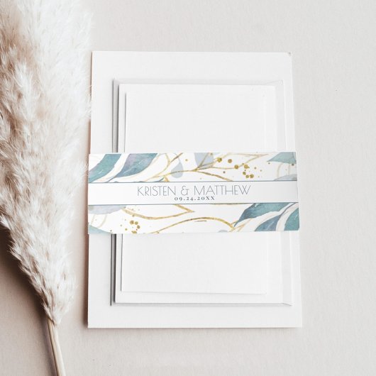 Wasserfarben, blau floral Elegante Hochzeit Gold Einladungsbanderole