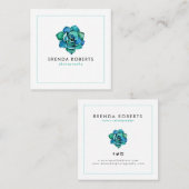 Wasserfarben Blau-grüne Kakteen Crown Quadratische Visitenkarte (Vorne/Hinten)