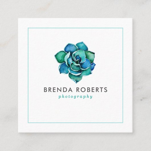 Wasserfarben Blau-grüne Kakteen Crown Quadratische Visitenkarte (Vorderseite)