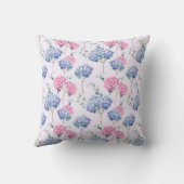 Wasserfarben Blau und Pink Hydrangeas Blumenmuster Kissen (Rückseite)