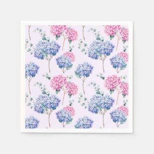 Wasserfarben Blau und Pink Hydrangeas Blumenmuster Serviette
