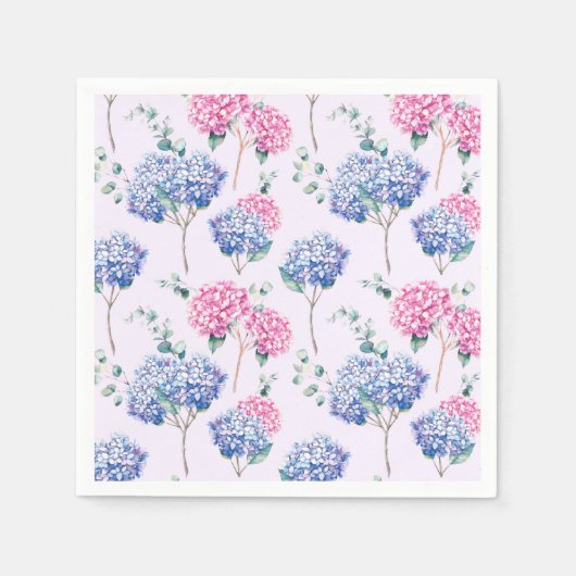 Wasserfarben Blau und Pink Hydrangeas Blumenmuster Serviette (Vorderseite)