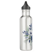 Wasserfarben Blau und Weiß BlumenBouquet Edelstahlflasche (Links)