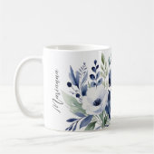 Wasserfarben Blau und Weiß BlumenBouquet Kaffeetasse (Links)